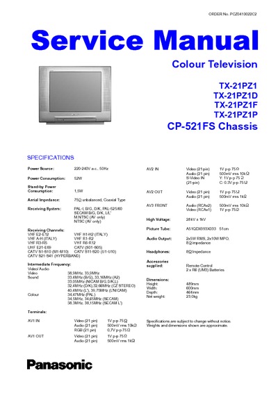 Panasonic TX-21PZ1 D, F, P chassis CP-521FS