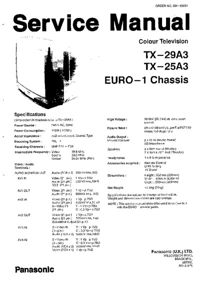 Panasonic TX-25A3 TX-29A3 Chassis EURO1
