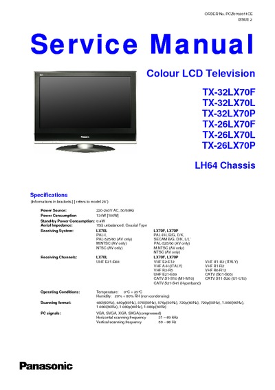 Panasonic TX-32LX70, TX-26LX70 Chassis LH64 Colour LCD Television