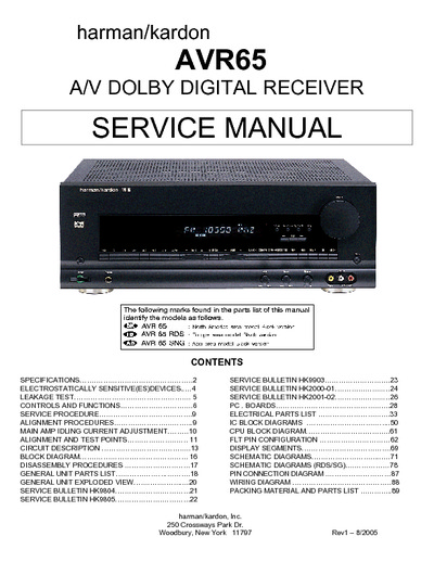 Harman Kardon AVR-65 Service Manual