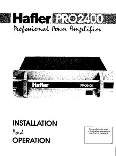 Hafler PRO-2400 Service Manual