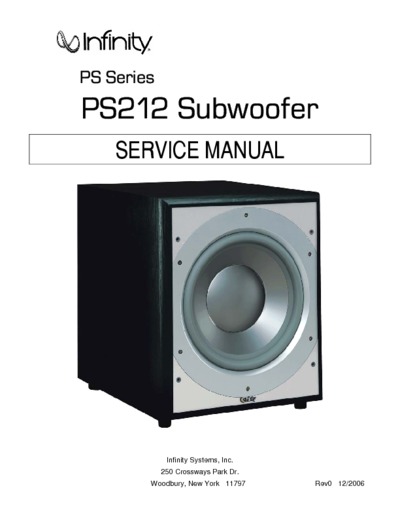 INFINITY PS-212 Service Manual
