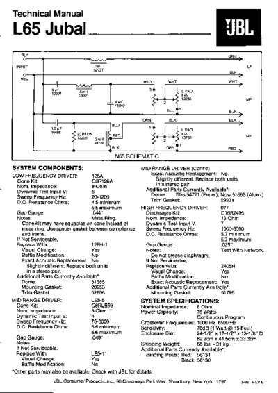JBL L-65 Service Manual