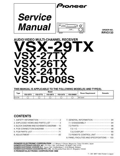 PIONEER VSX-29TX VSX-27TX VSX-26TX VSX-24TX VSX-D908S