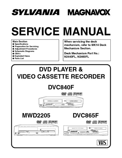 Magnavox DVC840F, MWD2205, DVC865F VCR-DVD