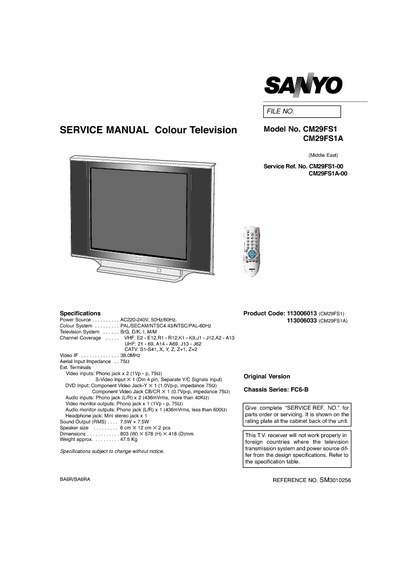 Sanyo CM29FS1 chassis FC6-B