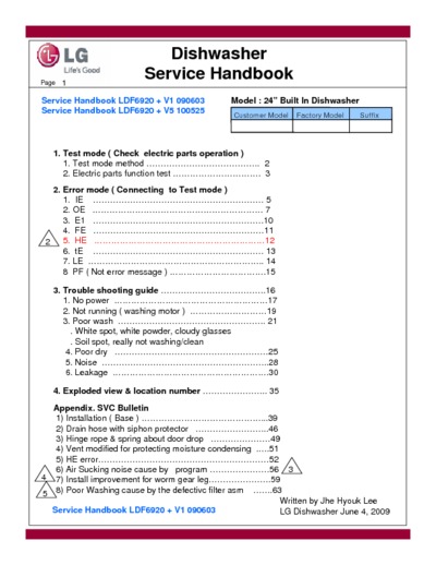 LG Dishwasher SVC Handbook