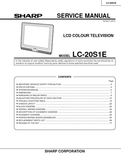 Sharp LCD Colour Television LC-20S1E