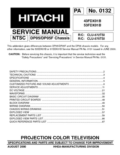 Hitachi 43FDX01B, 53FDX01B chassis DP05