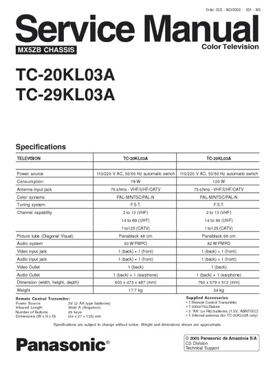 Panasonic TC-20KL03A Chassis - MX5ZB
