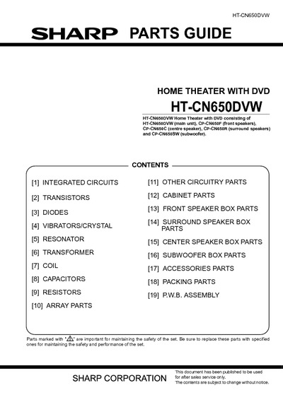SHARP HT-CN650DVW Home Cinema parts