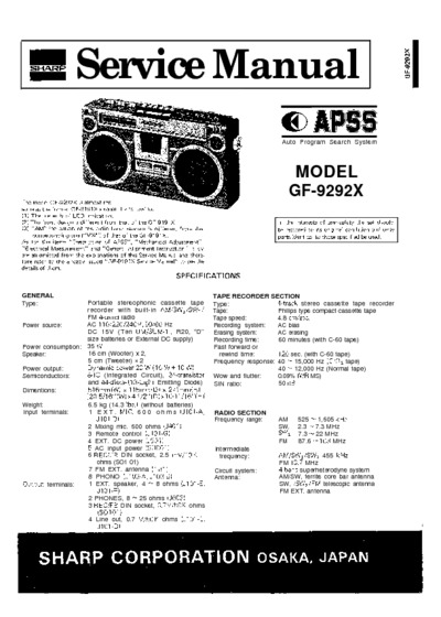 Sharp GF-9292X Radio cassette recorder