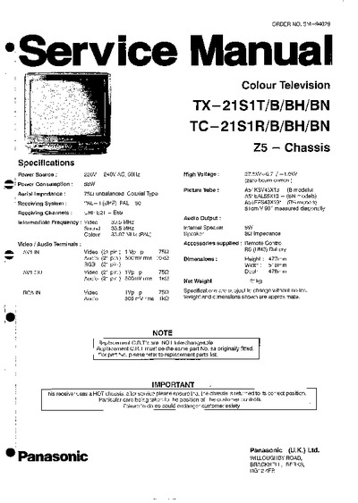 Panasonic TX21S1, TC21S1 Chassis Z5