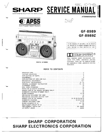Sharp GF-8989 Portable Radio Cassette