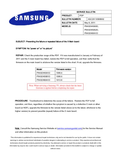 Samsung PN43D450 X-MAIN REPAIR TIPS