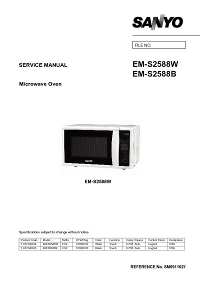Sanyo microwave EMS2588BSM0911027-00