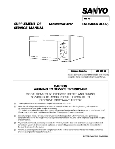 Sanyo microwave EMS9000SSS860289