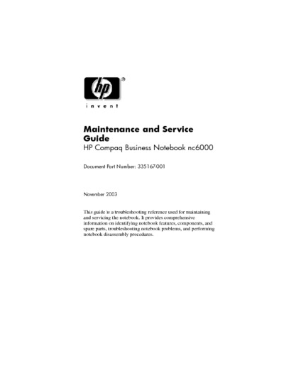 HP COMPAQ NC6000 Service Guide