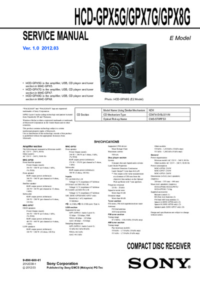 Sony HCD-GPX5G HCD-GPX7G HCD-GPX8G Ver1.0