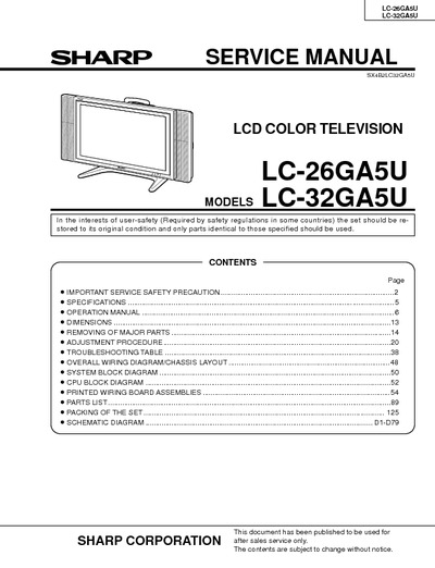 Sharp TV LC26GA5U, LC32GA5U - User Manual