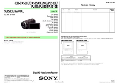 Sony HDR-CX530E CX535 CX610E PJ530E PJ540 PJ540E PJ610E lev3