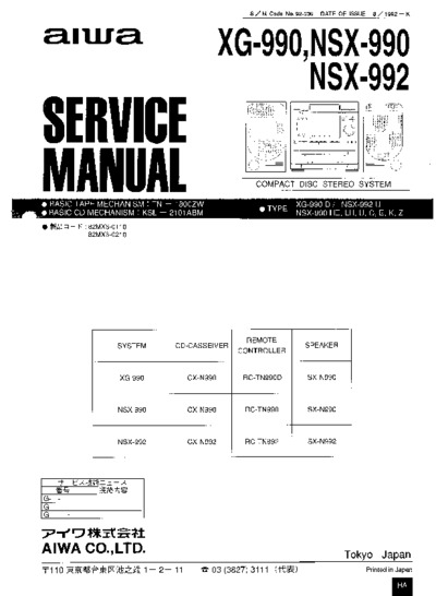 Aiwa NSX-990, NSX-992, CX-N990, CX-N992, XG-990