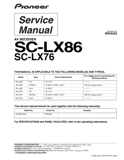 Pioneer SC-LX86, SC-LX76