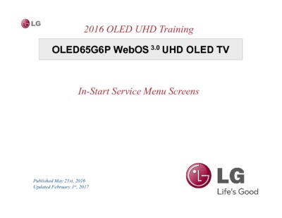 OLED65G6P WebOS 3.0 UHD OLED TV In-Start Service Menu Screens