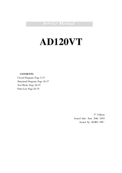 Korg audio AD120VT Service Manual Complete