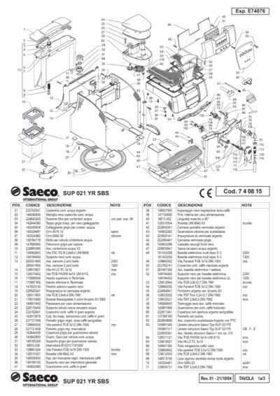 Saeco SUP 021 YR SBS Coffee machine