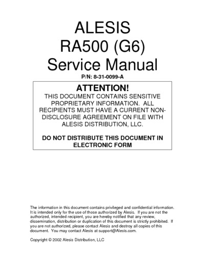 Alesis-RA500 amplifier Service Manual