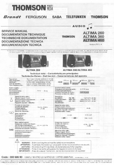 THOMSON ALTIMA-260, ALTIMA-360, ALTIMA-460