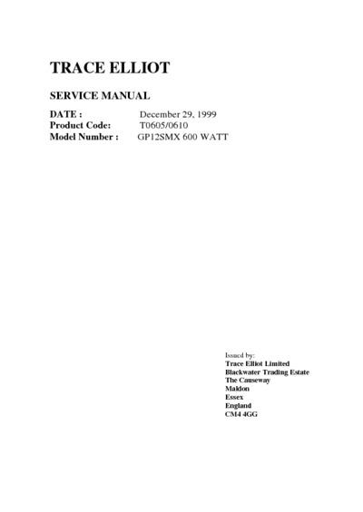 Trace-Elliot GP12 Service Manual