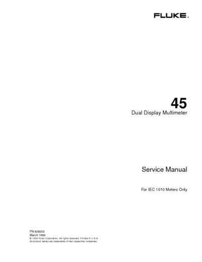 Fluke Dual Display Multimeter 45 Service Manual