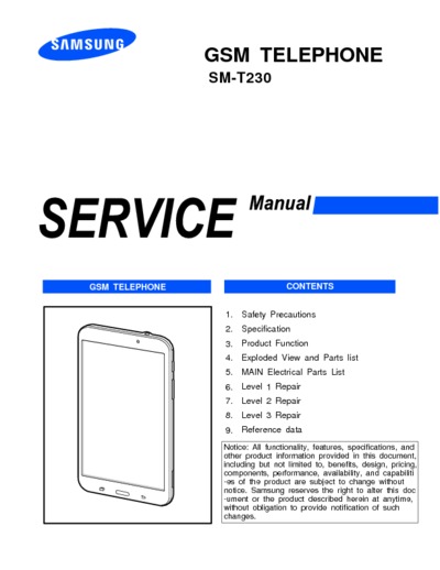SAMSUNG SM-T230NU, Service Manual, Repair Schematics
