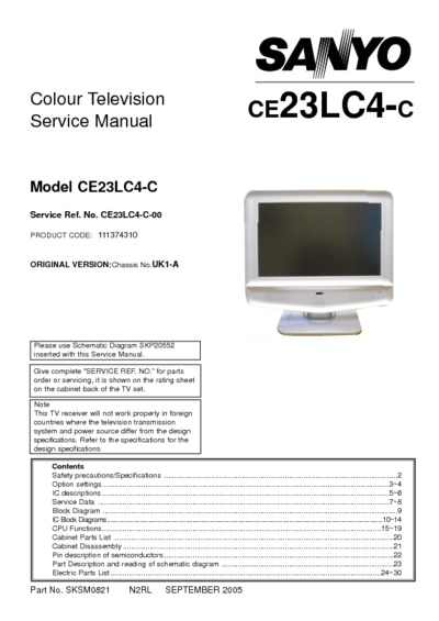 Sanyo CE23LC4-C Chassis UK1A