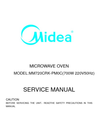 Midea MPR8220, MPR8020,  MBR20R Microwave Oven