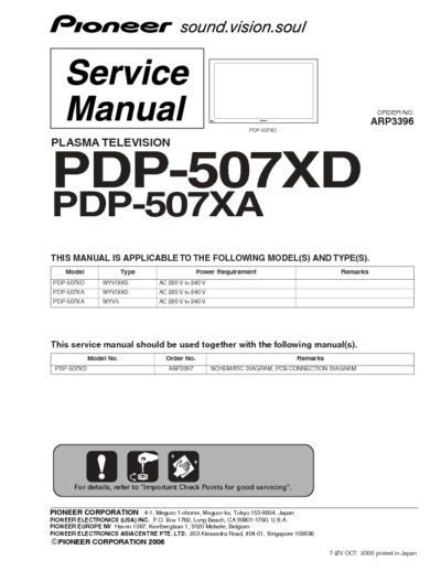 PIONEER PDP-507XD, PDP-507XA