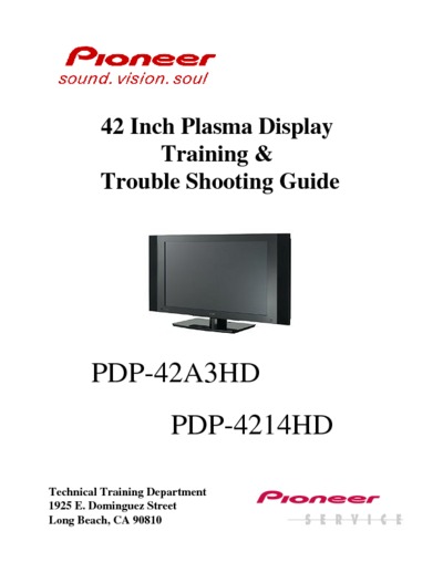 PIONEER PDP-42A3HD Service Manual