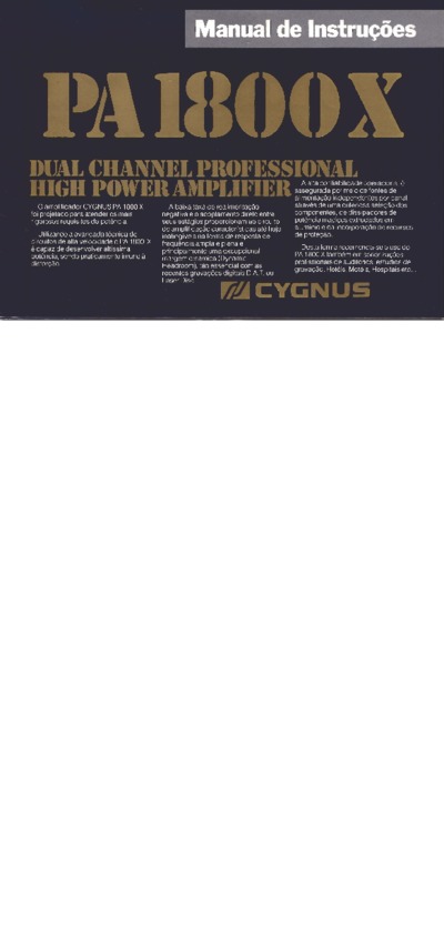 Cygnus amplificador pa1800x manual de instruções