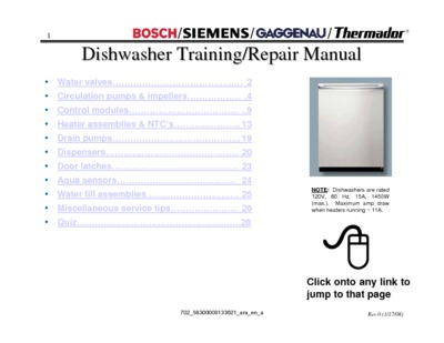Bosch, Siemens, Gaggenau, Thermador Dishwasher training/repair manual