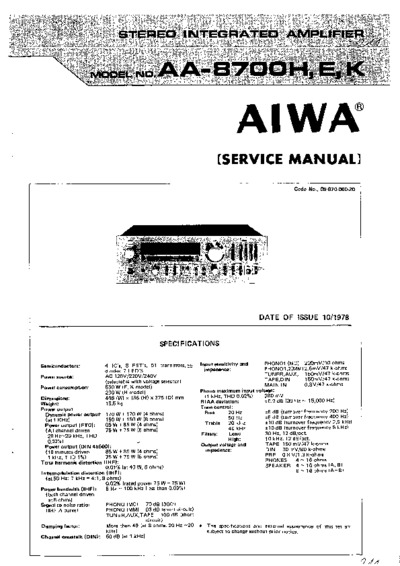 Aiwa AA-8700H,E,K