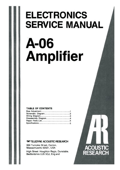Acoustic Research A06, Service Manual, Repair Schematics