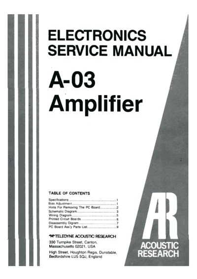 Acoustic Research A03, Service Manual, Repair Schematics