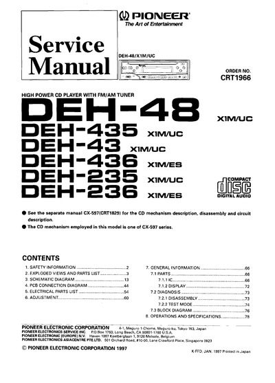 Pioneer DEH-48, DEH-435, DEH-436, DEH-235, DEH-236