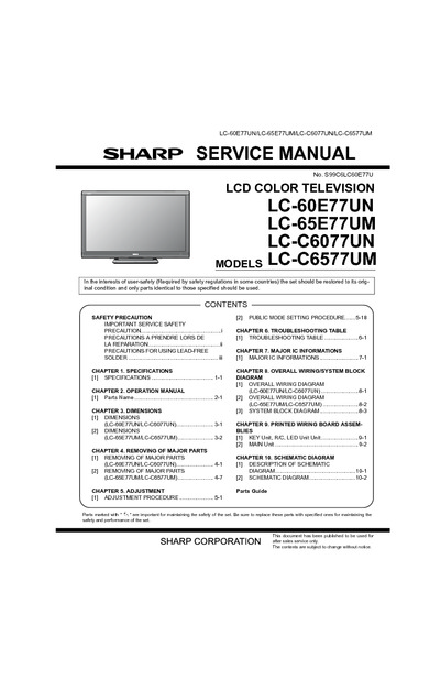 Sharp LC-60E77, LC-65E77, LC-C6077UN, LC-C6577UM