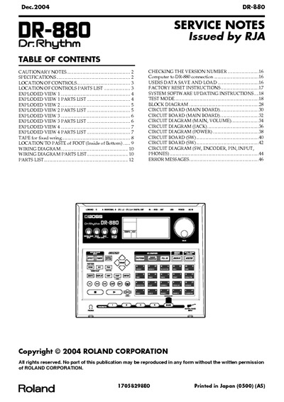 BOSS DR-880 SERVICE NOTES