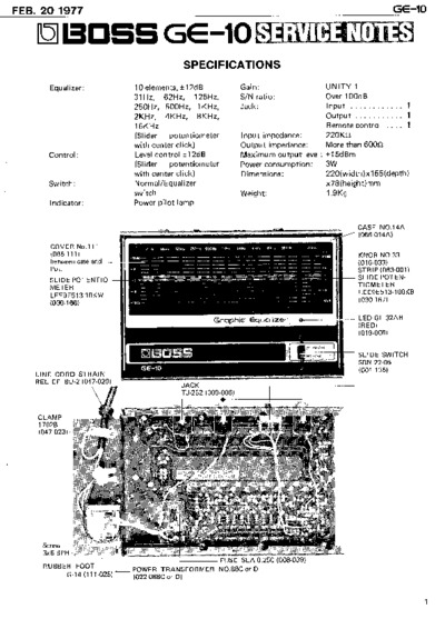 BOSS GE-10 SERVICE NOTES
