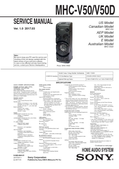 Sony MHC-V50, MHC-V50D Ver. 1.0