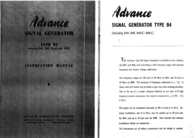 Advance B4 - B4A - B4B - B4AC - B4BC - Signal generator - Instruction Manual and Schematic